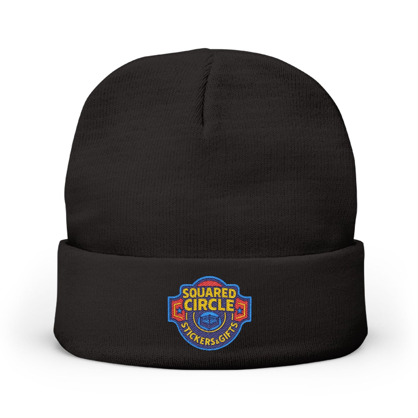 Squared Circle Embroidered Knit Beanie