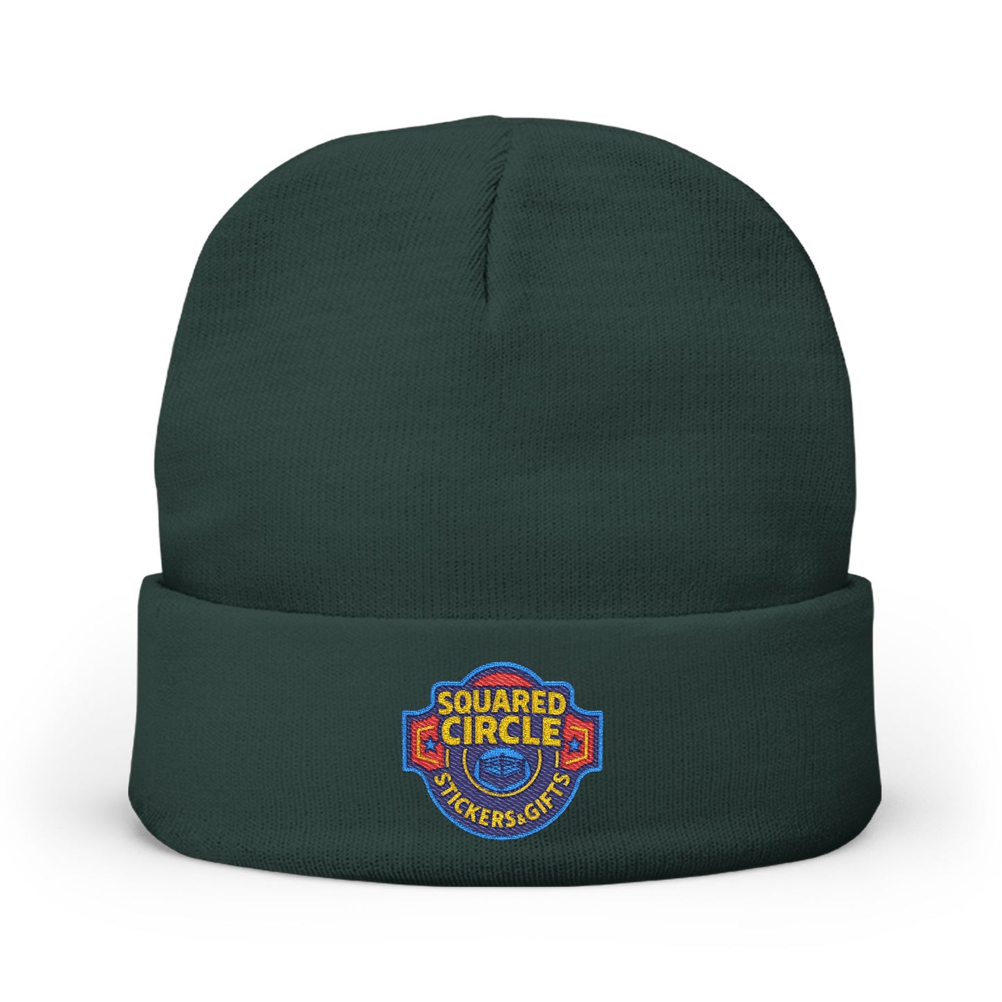 Squared Circle Embroidered Knit Beanie