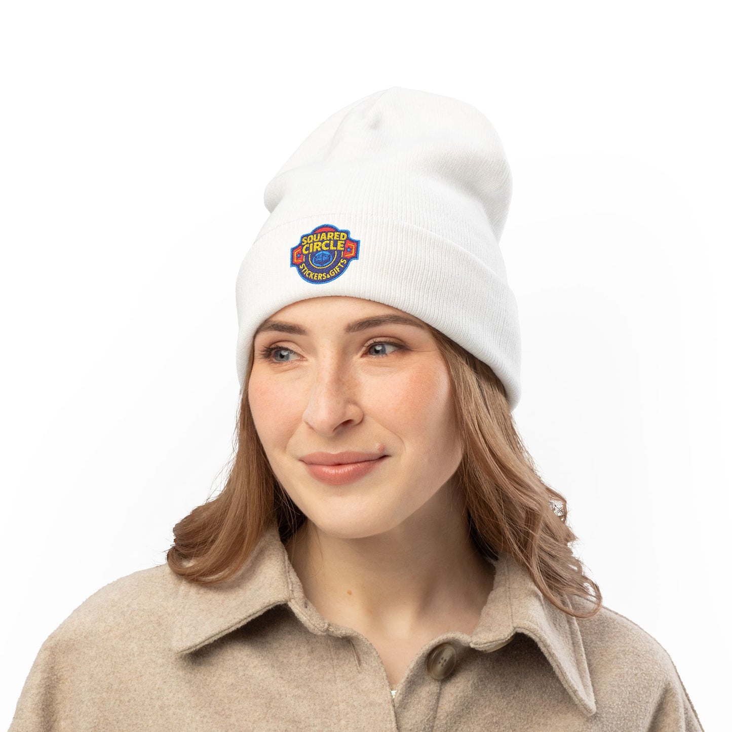Squared Circle Embroidered Knit Beanie