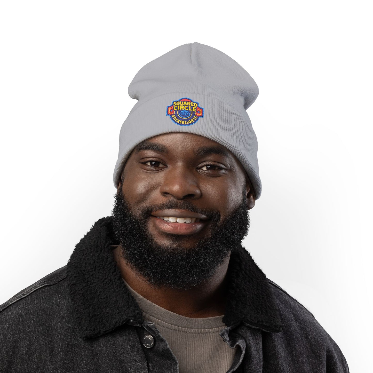 Squared Circle Embroidered Knit Beanie
