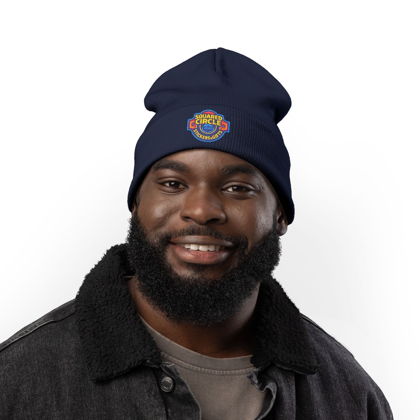 Squared Circle Embroidered Knit Beanie