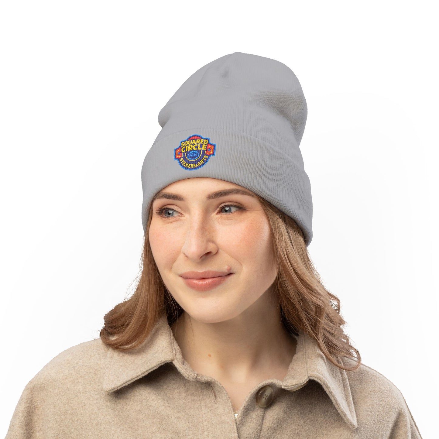 Squared Circle Embroidered Knit Beanie
