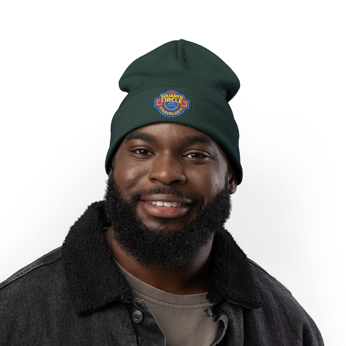 Squared Circle Embroidered Knit Beanie