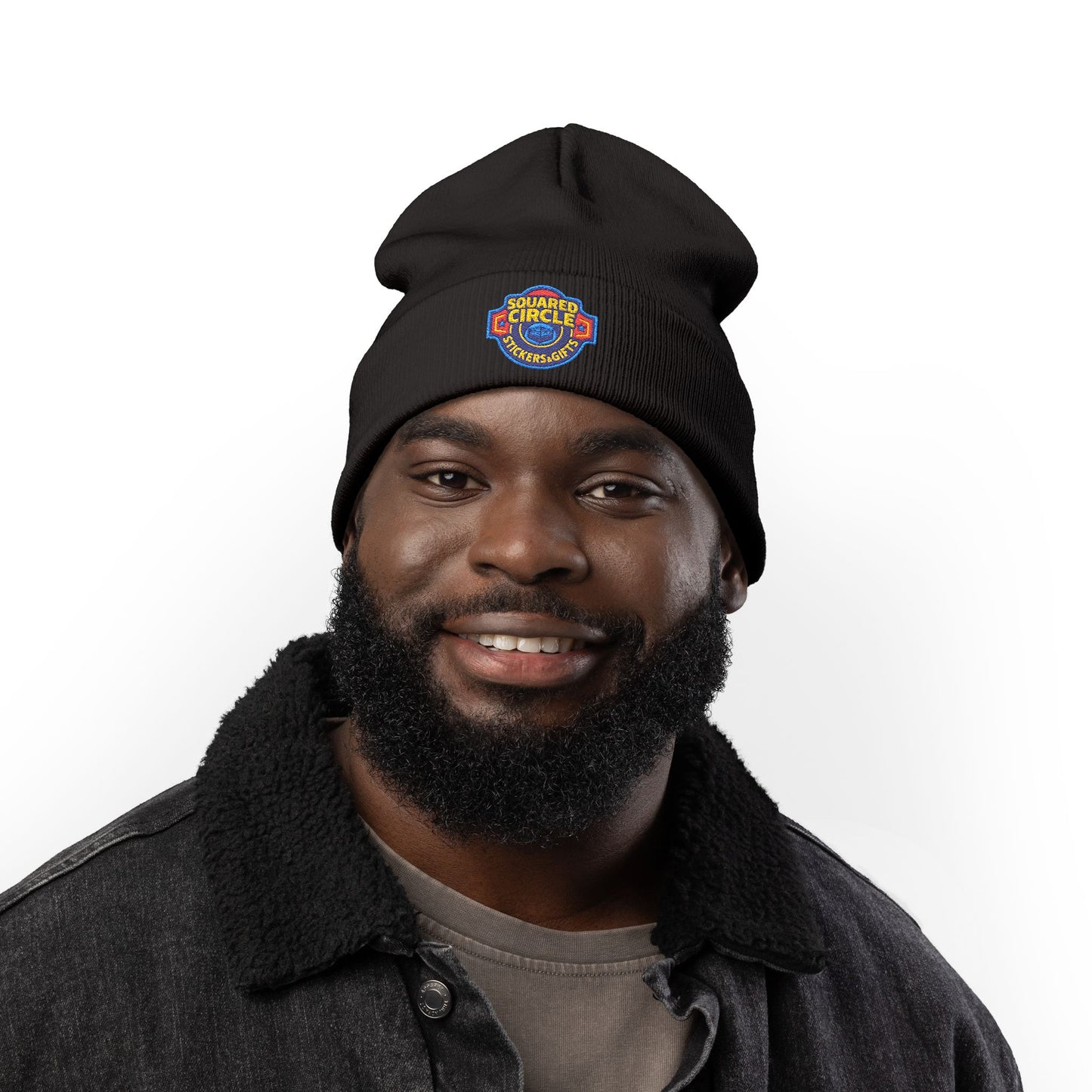 Squared Circle Embroidered Knit Beanie