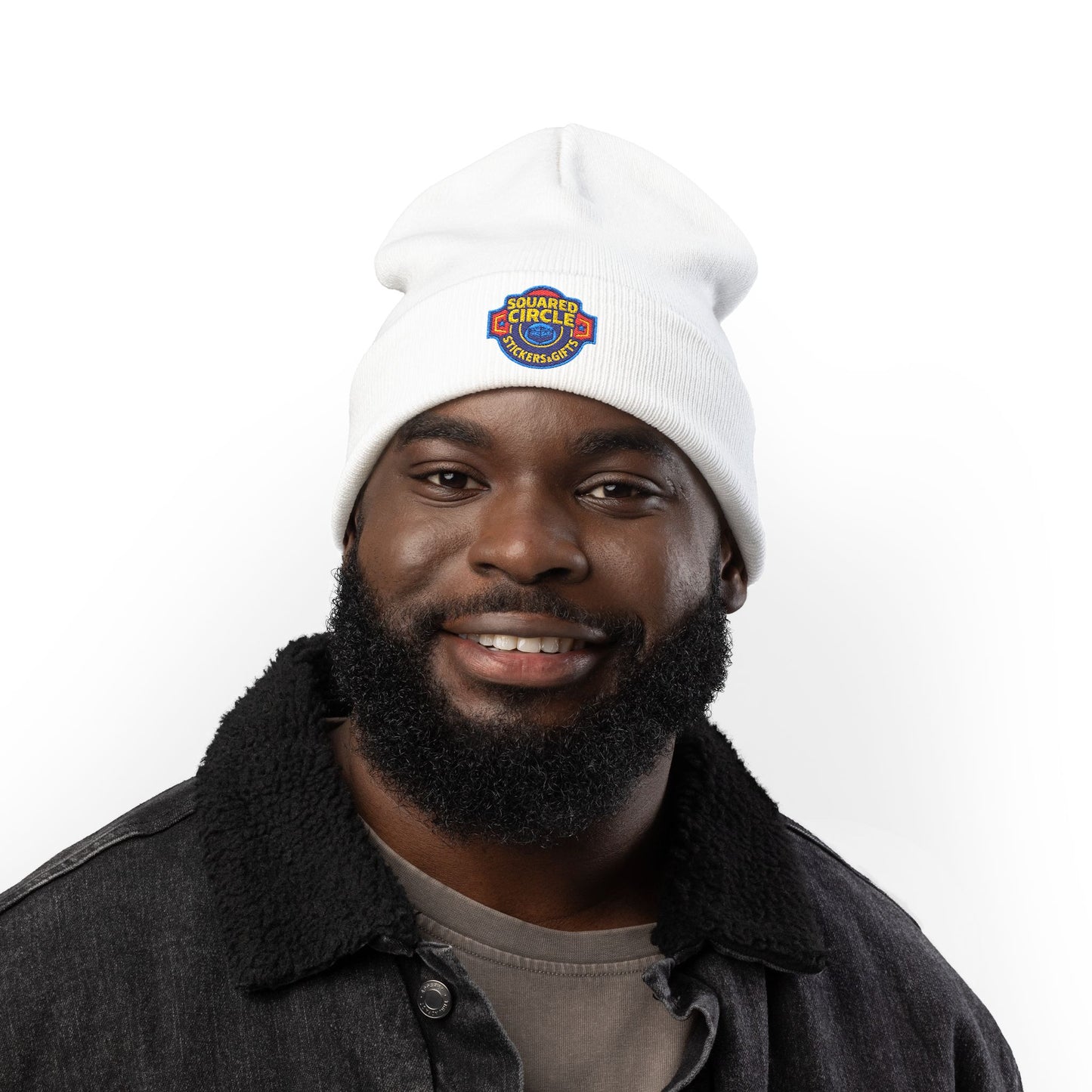 Squared Circle Embroidered Knit Beanie