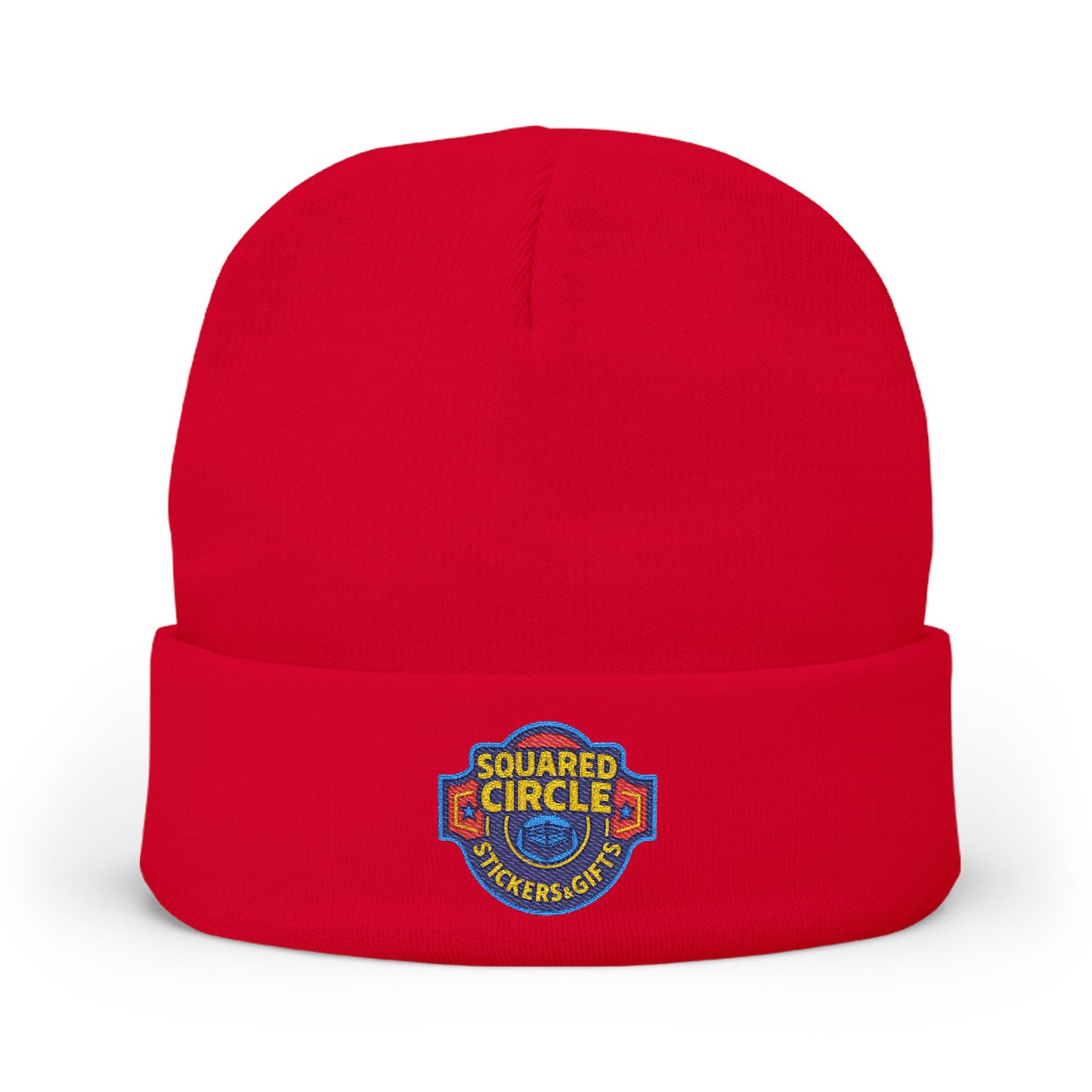 Squared Circle Embroidered Knit Beanie