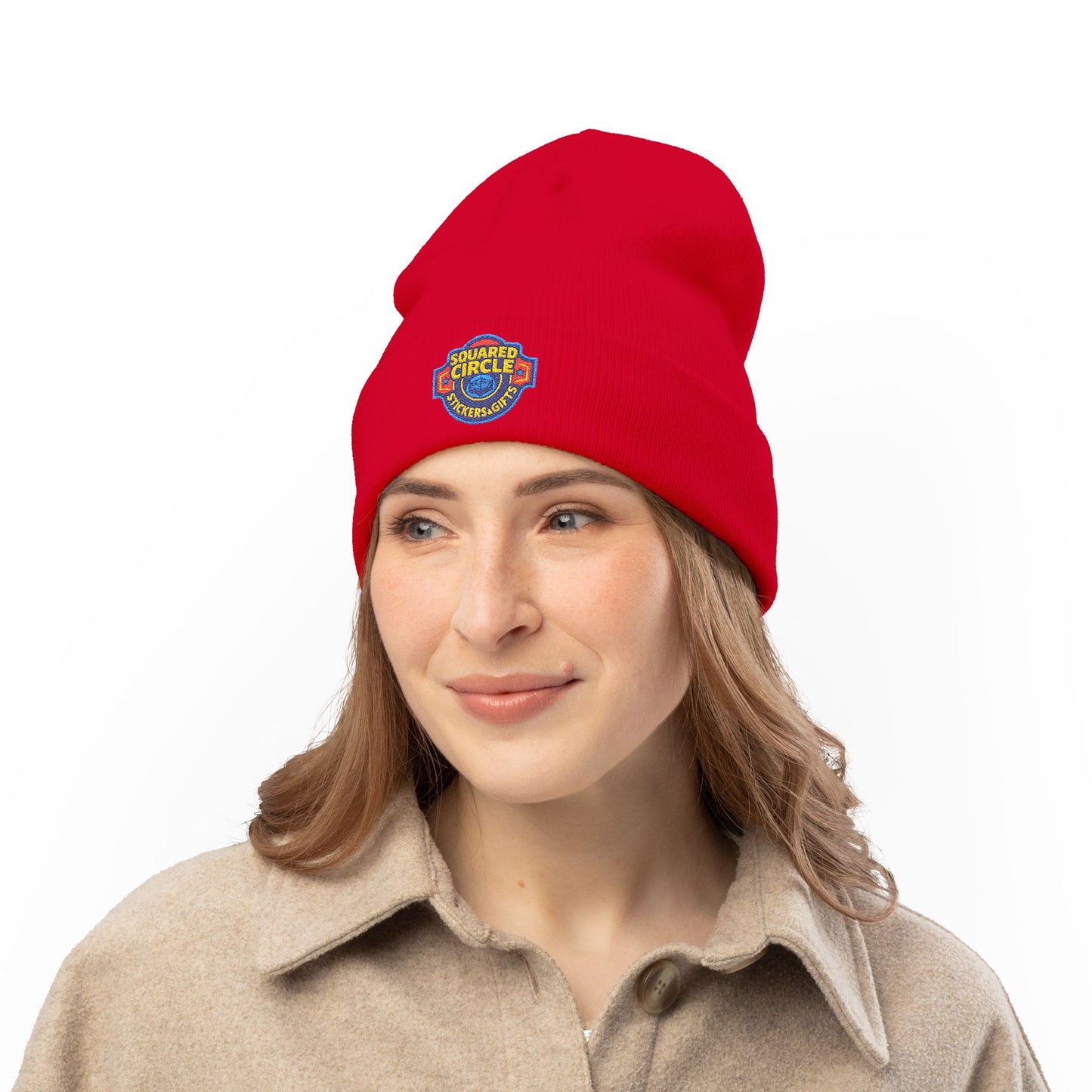 Squared Circle Embroidered Knit Beanie