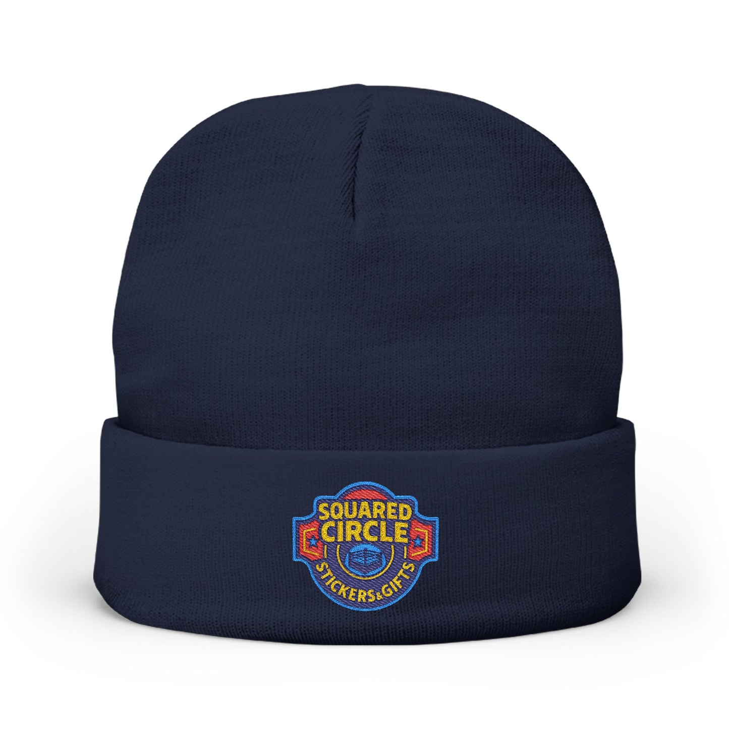 Squared Circle Embroidered Knit Beanie