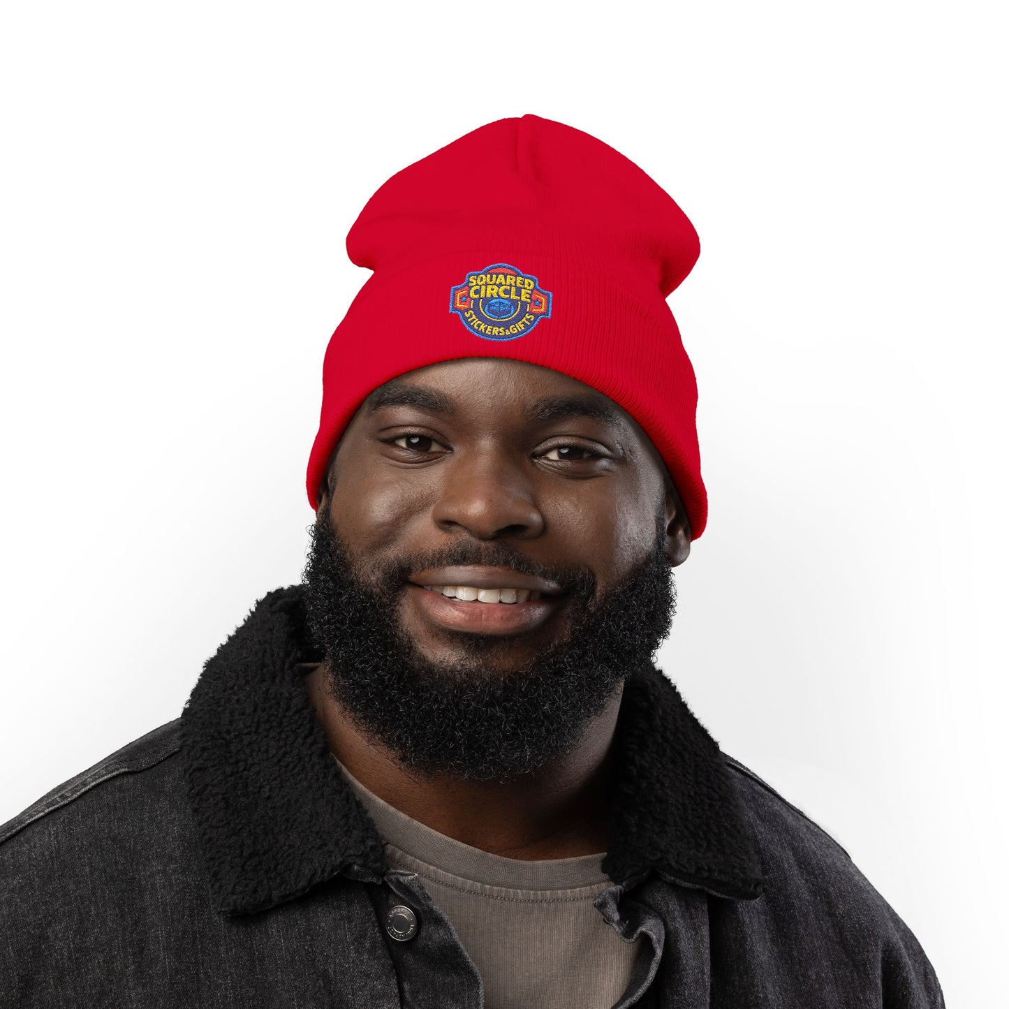 Squared Circle Embroidered Knit Beanie