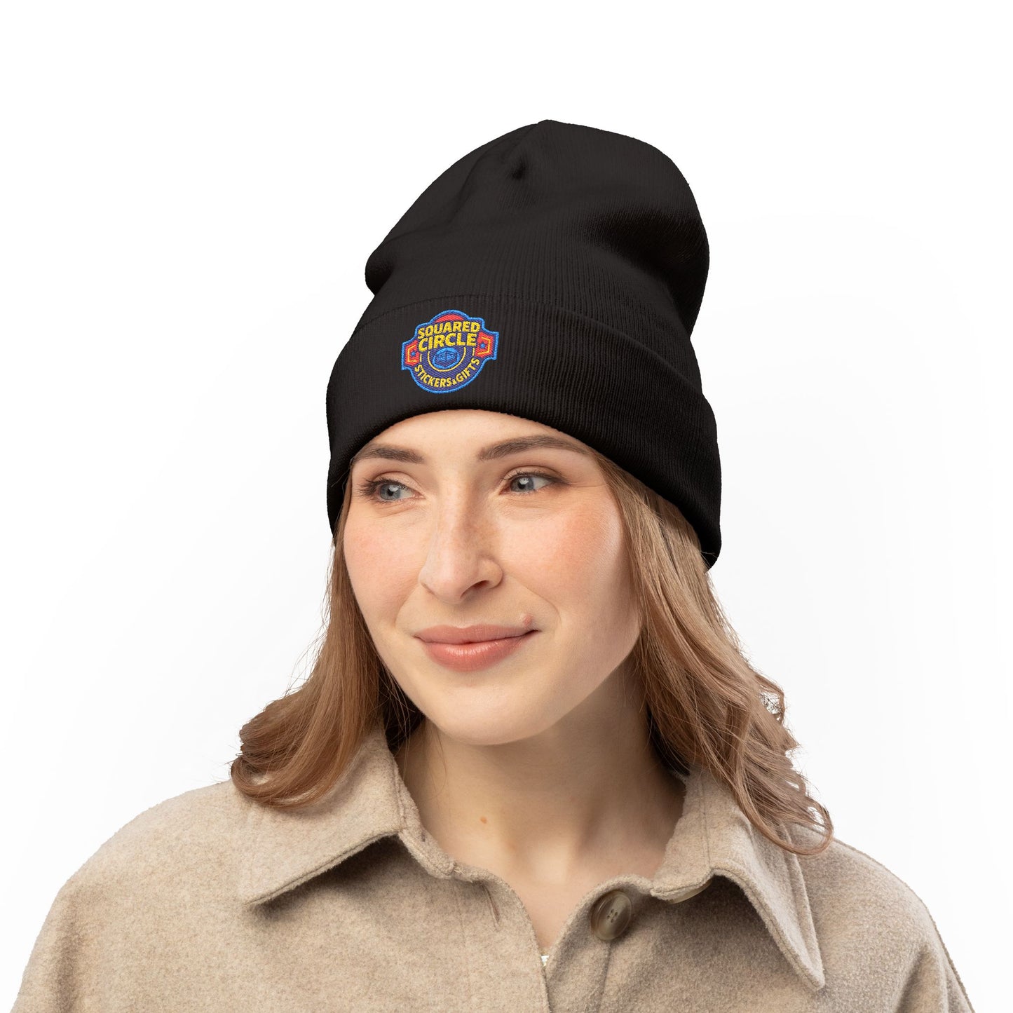 Squared Circle Embroidered Knit Beanie